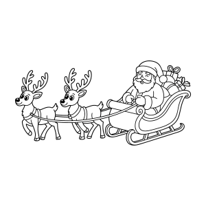 Renas galopando com o trenó do Papai Noel para colorir