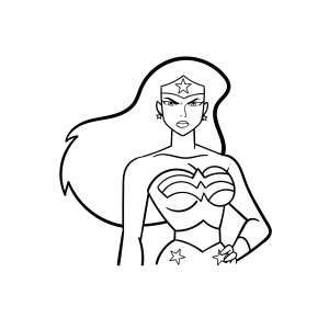 Retrato da Mulher-Maravilha com a tiara e os braceletes para colorir
