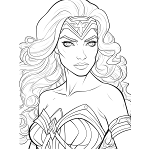 Retrato da Mulher-Maravilha com cabelo cacheado para colorir