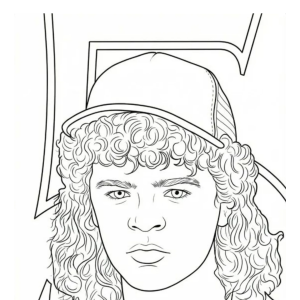 Retrato de Dustin com boné para colorir