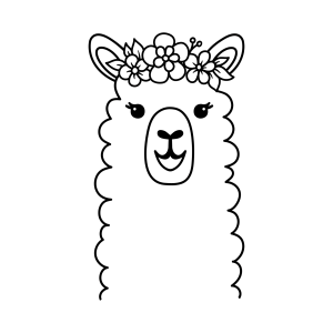 Retrato de lhama com coroa de flores para colorir