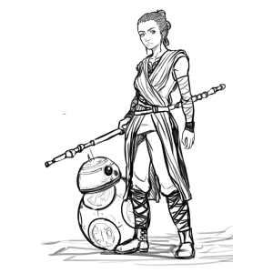 Rey e BB-8 prontos para a aventura para colorir