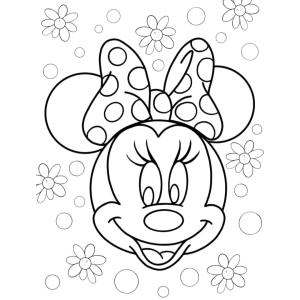 Rosto da Minnie entre flores para colorir