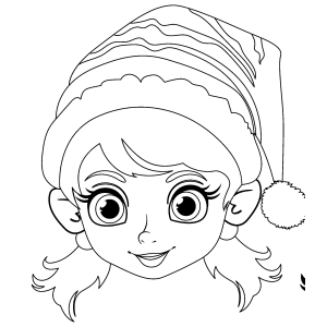 Rosto de duende menina de olhos grandes para colorir