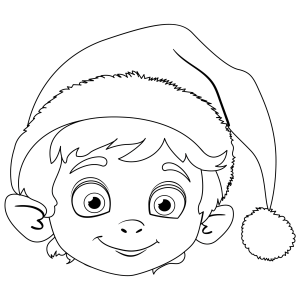 Rosto de duende menino sorrindo de gorro para colorir