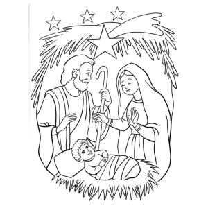 Sagrada Família com a grande estrela de Belém para colorir