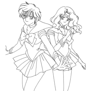 Sailor Júpiter e Sailor Netuno dançando para colorir