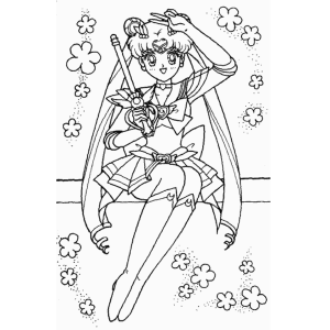 Sailor Moon cercada de flores para colorir