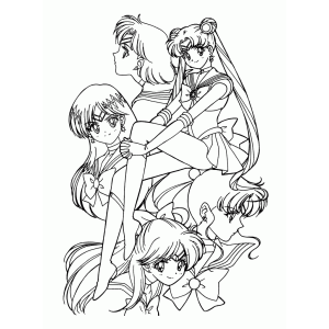 Sailor Moon, Chibi Moon, Luna e Tuxedo Mask reunidos para colorir