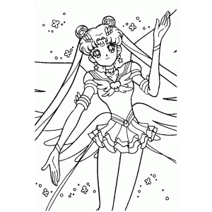 Sailor Moon com o cetro em pose de ataque para colorir