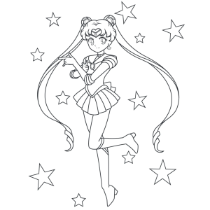 Sailor Moon dançando entre estrelas para colorir
