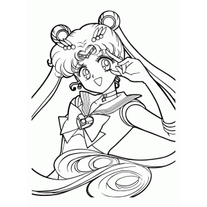 Sailor Moon de pertinho com a mão no cabelo para colorir