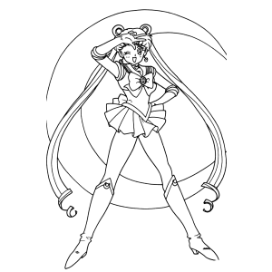 Sailor Moon dentro de um círculo com a lua para colorir