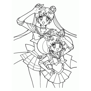 Sailor Moon e Chibi Moon em pose de combate para colorir