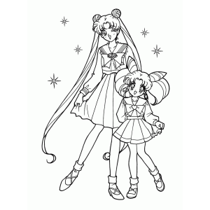 Sailor Moon e Chibi Moon juntas para colorir