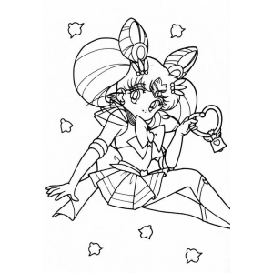 Sailor Moon sentada com a varinha mágica para colorir