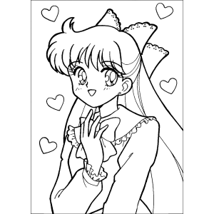 Sailor Vênus com as mãos juntas e corações para colorir