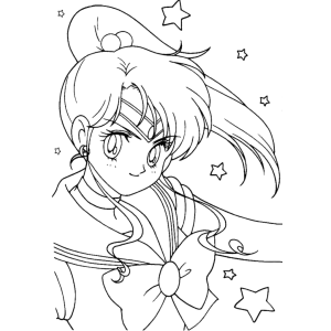 Sailor Vênus de pertinho com laço no cabelo para colorir