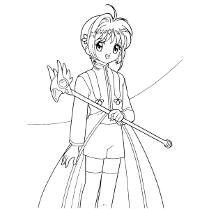 Sakura com o báculo da estrela para colorir