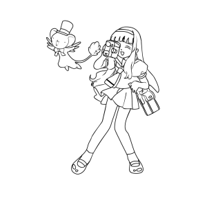 Sakura com Tomoyo e Kero ao lado para colorir