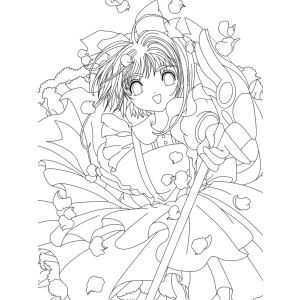 Sakura entre flores de cerejeira para colorir