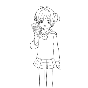 Sakura segurando uma Carta Clow para colorir