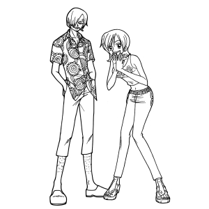 Sanji e Nami lado a lado para colorir
