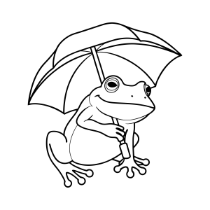 Sapo abrigado embaixo do guarda-chuva para colorir