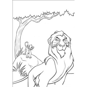 Scar e Simba filhote sob a árvore para colorir