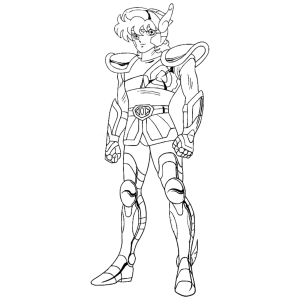 Seiya de Pégaso em pé com a armadura de bronze para colorir