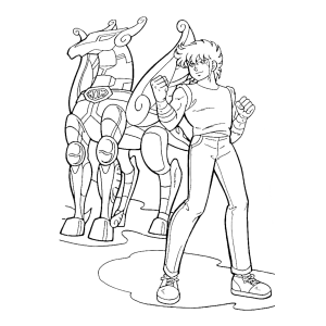 Seiya treinando ao lado da armadura de Pégaso para colorir