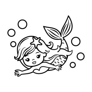 Sereia e peixe-palhaço entre as bolhas para colorir