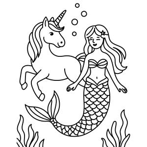 Sereia e unicórnio-do-mar para colorir