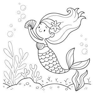 Sereia nadando com cauda ondulada para colorir
