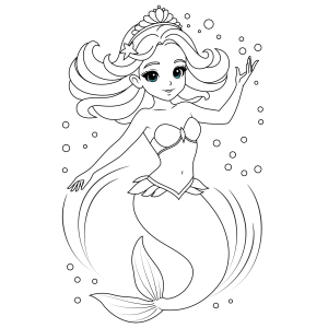 Sereia princesa sentada na pedra com bolhas para colorir