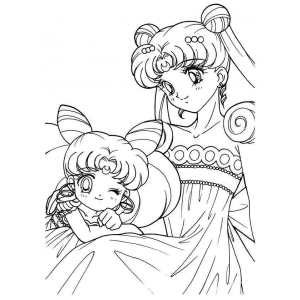Serena dormindo com Chibiusa e a Luna para colorir