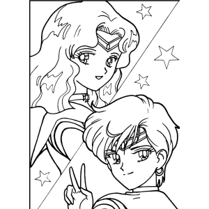 Serena e Tuxedo Mask lado a lado entre estrelas para colorir
