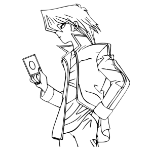 Seto Kaiba segurando sua carta favorita para colorir