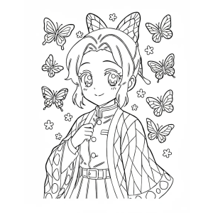 Shinobu Kocho entre borboletas para colorir