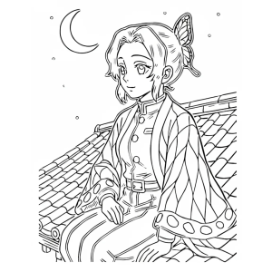 Shinobu no telhado sob a lua para colorir