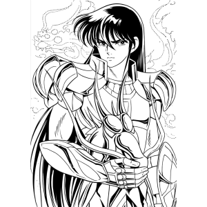 Shiryu de Dragão com o escudo e o cabelo ao vento para colorir