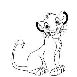 Simba filhote sentado sorrindo para colorir