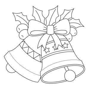 Sinos de Natal com laço e azevinho para colorir