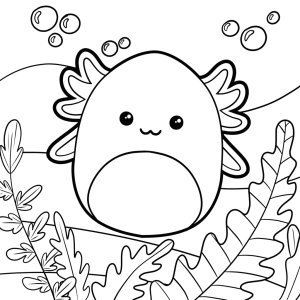 Squishmallow axolote na floresta para colorir