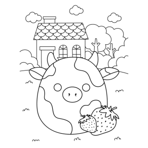 Squishmallow porquinho na frente da casinha para colorir