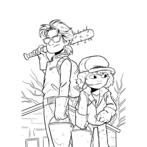 Steve e Dustin prontos para a aventura para colorir