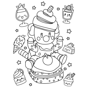 Stumble Guy fantasiado de bolo com sorvetes e cupcakes para colorir