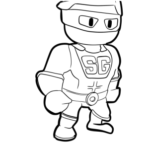 Stumble Guy mascarado correndo na pista para colorir