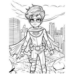 Super-herói adolescente na cidade grande para colorir