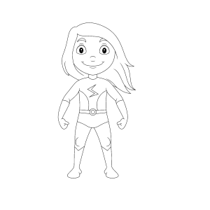 Super-heroína mirim de mãos na cintura para colorir